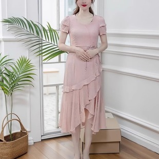 V领短袖 245415超值精品女装 国风仙气夏加长款 中式 连衣裙 改良版