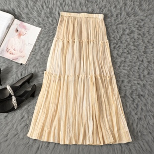 245390新款松紧大摆A字短裙夏半身裙女爆款时尚潮流性感丝滑高腰
