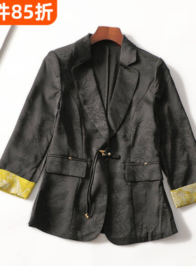 412540 秋中长款单扣九分袖外套