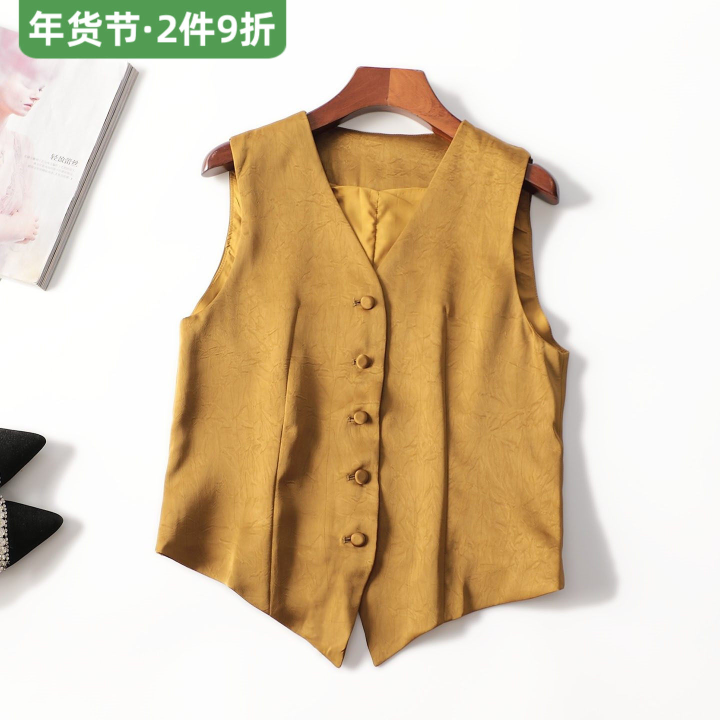 246159品质精品新款女装25年洋气国风夏中长款单排扣无袖马夹马甲,女装/女士精品,马夹,淘宝优惠券,粉丝福利购,淘宝优惠卷