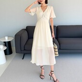 V领短袖 405300亏本清货南油高端轻奢欧洲站高货女装 长款 连衣裙