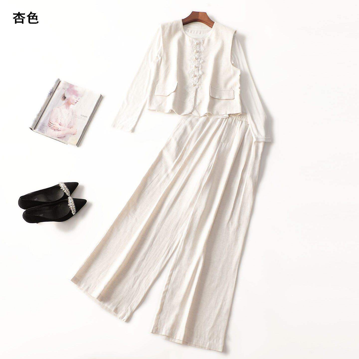 246815超值品质精品女装精致洋气3件套秋五分长袖马夹裤子套装