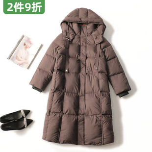 245009强烈推荐高档女装加厚高克重90白鸭绒冬长款连帽长袖羽绒服