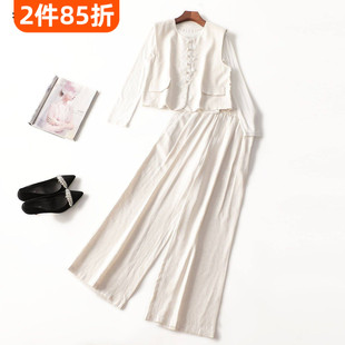 246815超值品质精品女装精致洋气3件套秋五分长袖马夹裤子套装