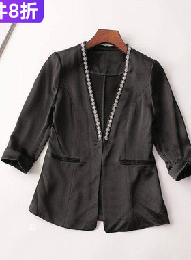 239688清货超值南油高定女装轻奢高级时装醋酸翻领七分袖钉珠外套