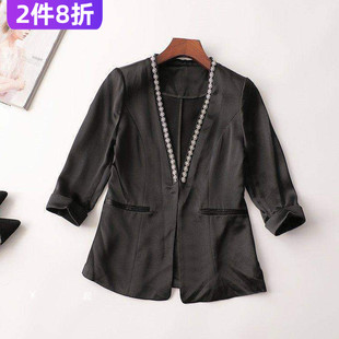239688清货超值南油高定女装轻奢高级时装醋酸翻领七分袖钉珠外套