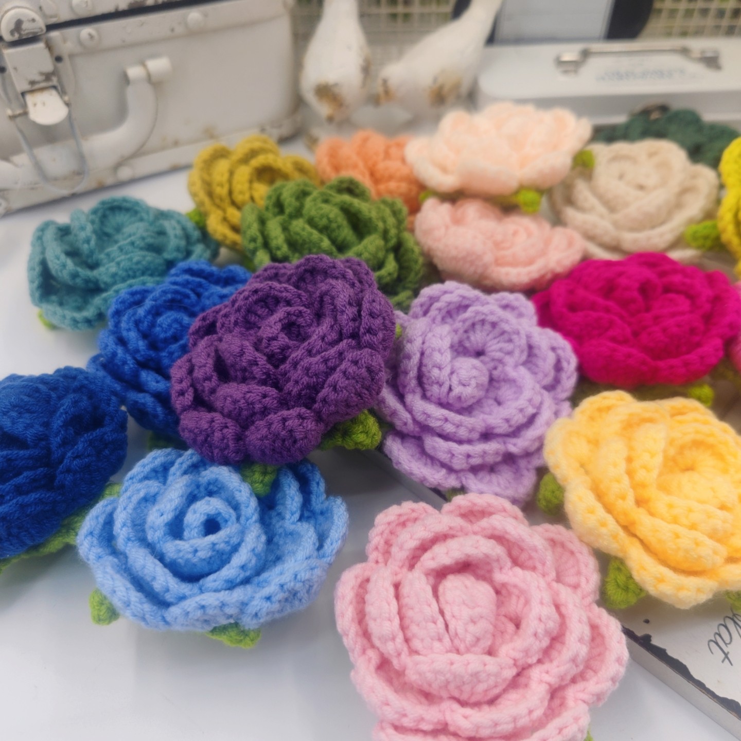 玫瑰DIY手钩花毛线编织花朵配饰服装辅料毛衣装饰品材料手工花