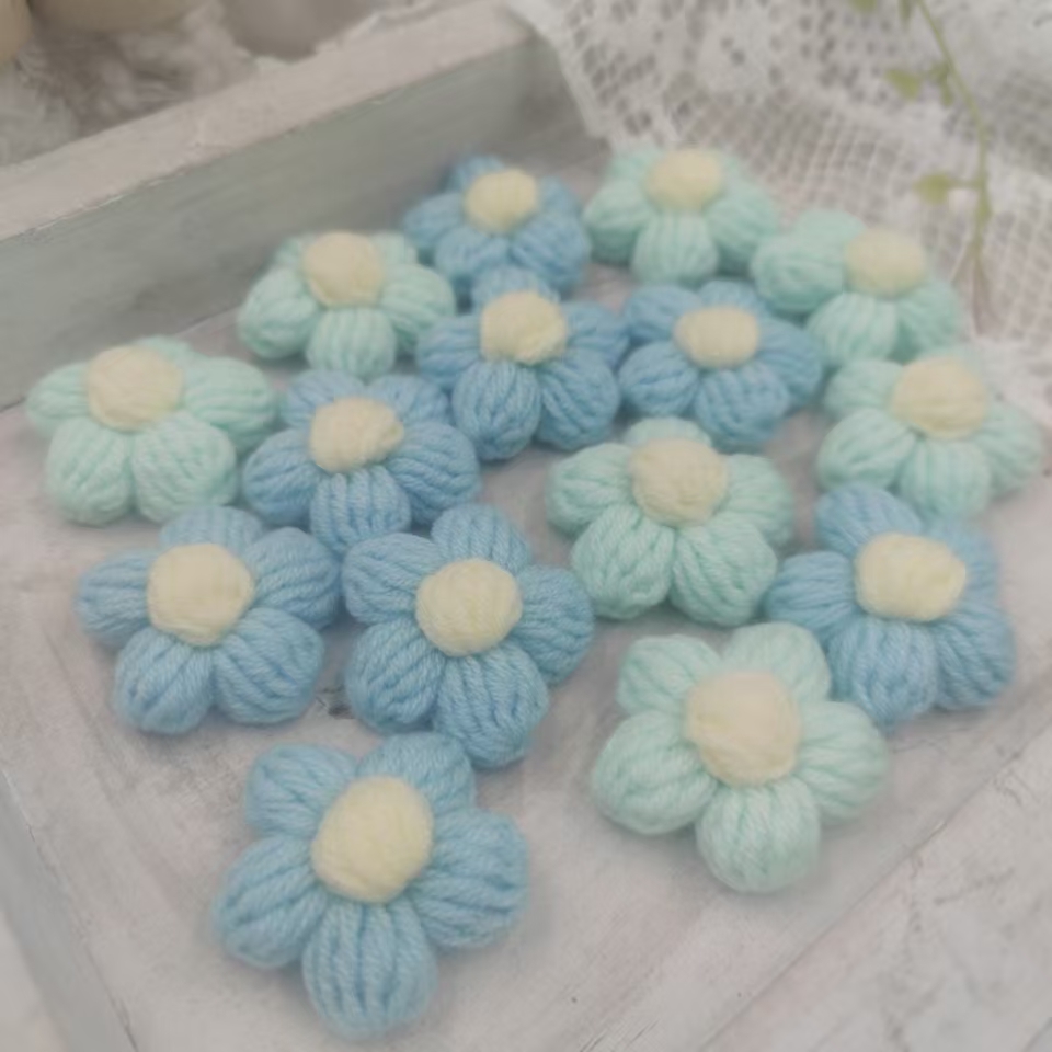 库存手工花Diy泡芙花手工毛线钩织可爱毛线小花衣服箱包毛衣配饰