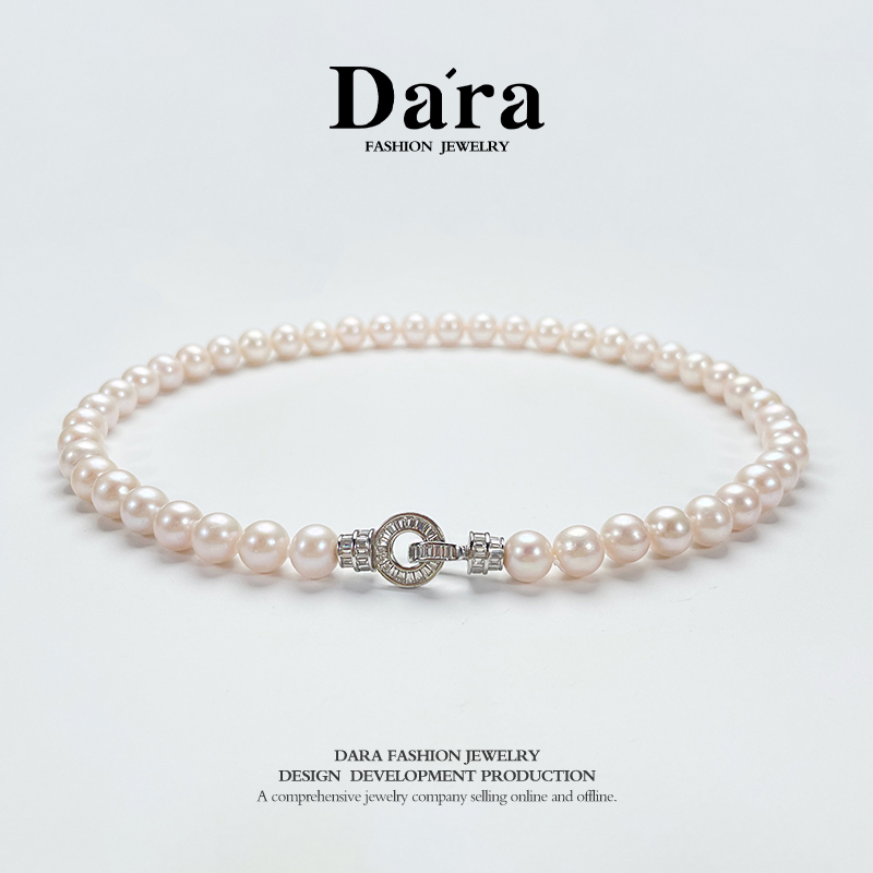 DARA戴拉近正圆925银淡水无核珍珠项链9-10mm妈妈链锁骨颈链