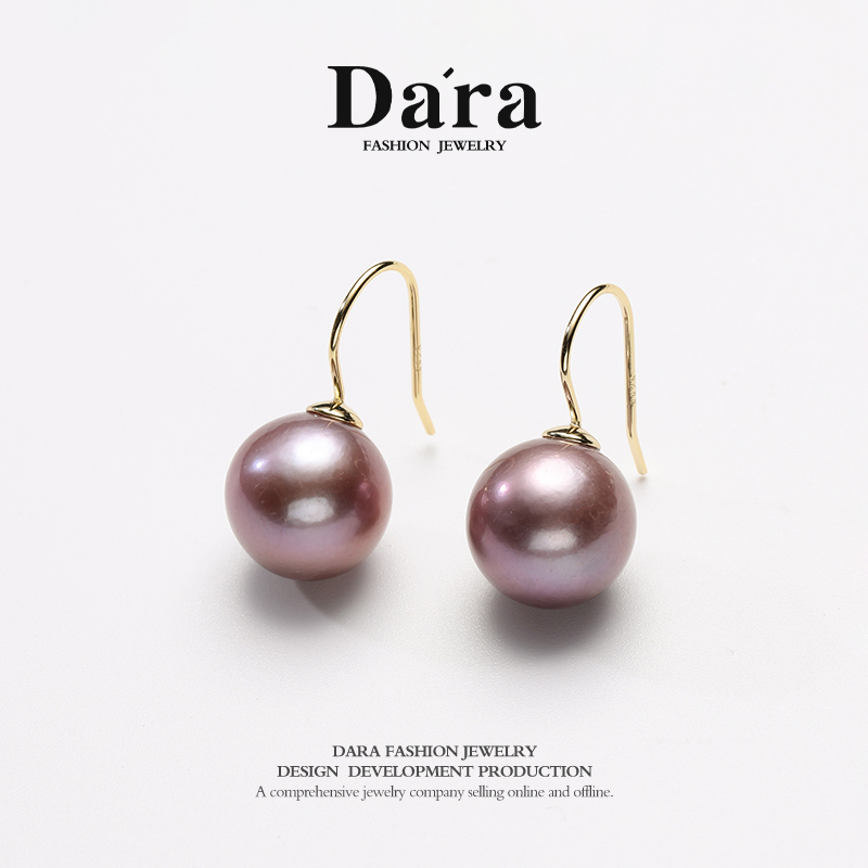 Dara/戴拉925银淡水正圆强光11-12mm珍珠耳钉轻奢大气耳钩送妈妈