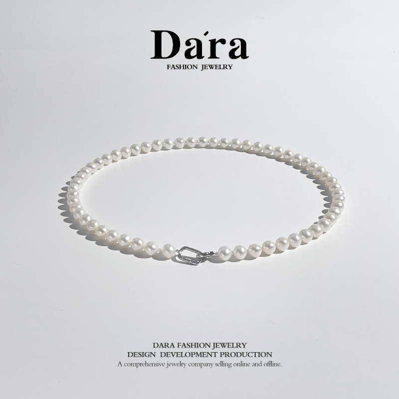 dara戴拉近圆强光淡水无核珍珠项链7-8mm时尚年轻款锁骨链送女友