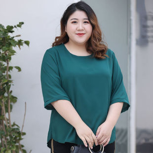雪纺衫 短袖 加肥大码 300斤大码 宽松显瘦遮肚半袖 韩版 女装 上衣 夏季