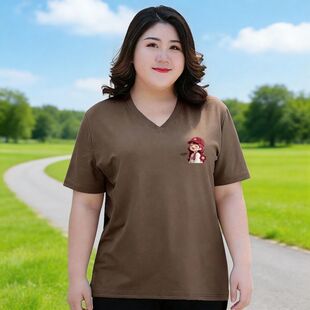 300斤大码年新款夏季大码V领短袖t恤女oversize宽松显瘦百搭上衣