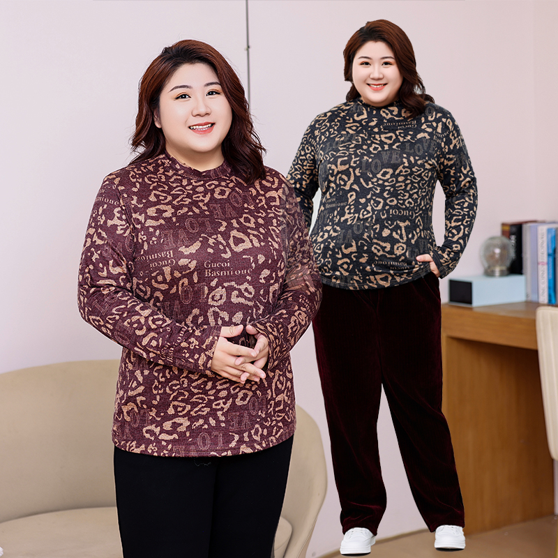 大码女装半高领打底衫女2024年新款秋季妈妈女士长袖t恤宽松上衣