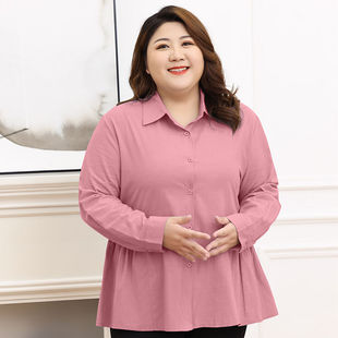 衬衫 大码 长袖 女秋季 设计感小众衬衣女外套宽松上衣潮 胖MM韩版 开衫