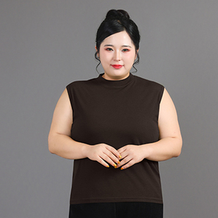 体恤气质上衣 背心女宽松纯色百搭显瘦无袖 300斤美式 设计感大码