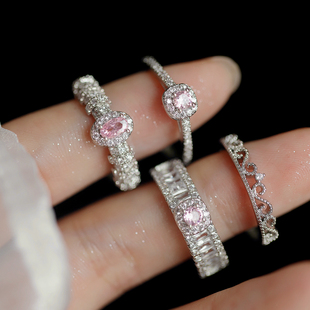 轻奢开口戒指女小众设计个性简约百搭气质时尚指环超闪方形食指戒