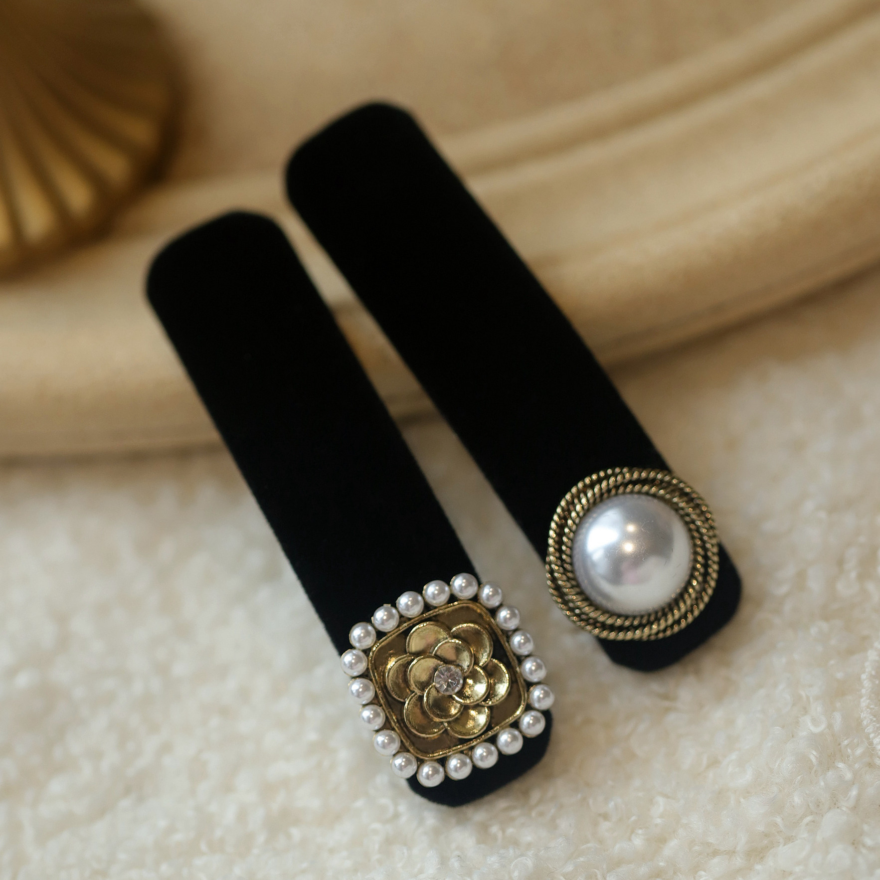 山茶花仿珍珠丝绒发夹刘海夹侧边夹赫本风鸭嘴夹发卡女发饰品头饰