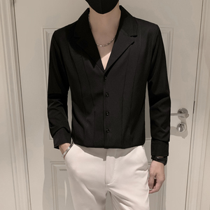 2025秋天 设计感西装领衬衣潮男长袖衬衫 M-4XL A02-P55,男装西服套装,电商B372