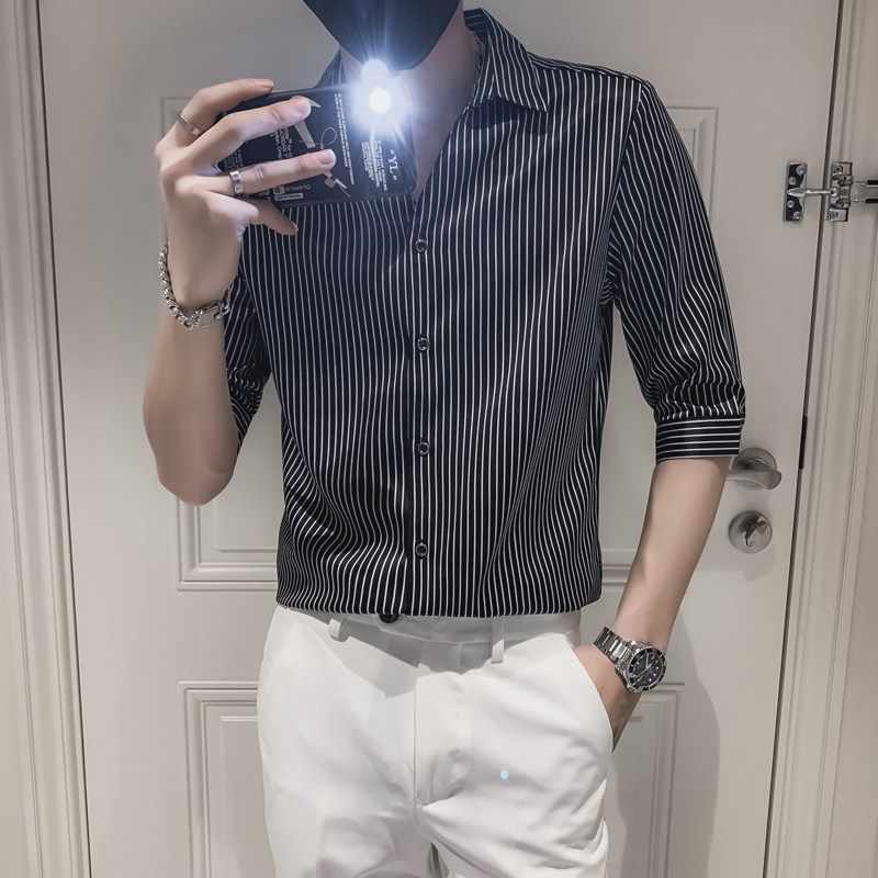 2025夏装轻奢潮流男士七分袖衬衫社会小伙7分中袖衬衣A75-P50,男装衬衫,电商B372