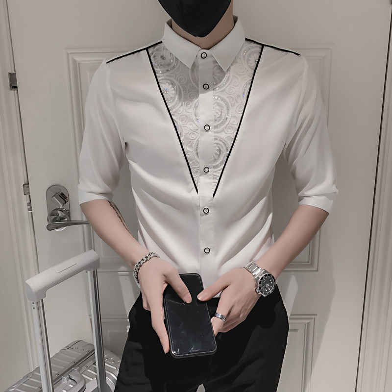 七分袖衬衫男士修身时尚ins寸衫个性痞帅上衣服装B372-A31-P50,男装衬衫,电商B372