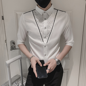 七分袖衬衫男士修身时尚ins寸衫个性痞帅上衣服装B372-A31-P50