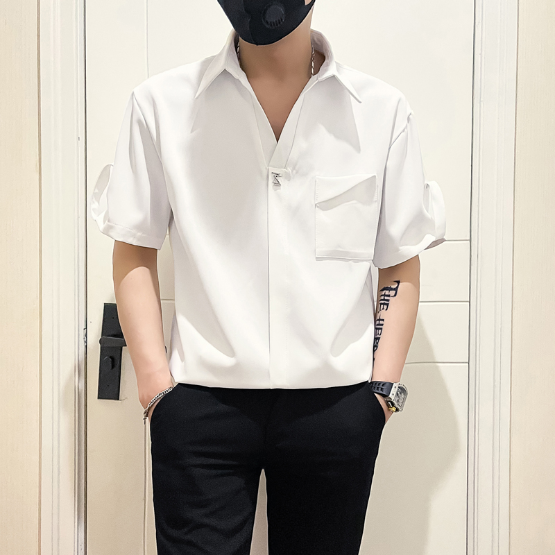 社会小伙店主风无头英伦2025夏季新品男士短袖衬衫A261-P58控78，男装T恤，电商B372