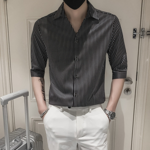 2025夏装轻奢潮流男士七分袖衬衫社会小伙7分中袖衬衣    A75-P50图片