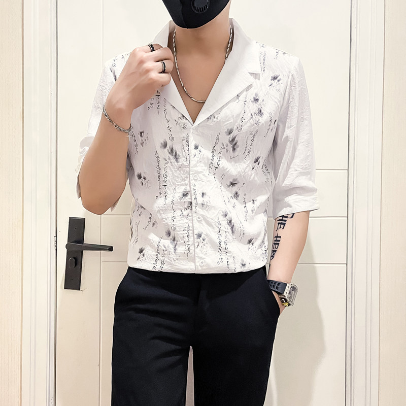 社会小伙店主风无头英伦2025夏天新款男七分袖衬衫A250-P58控78,男装衬衫,电商B372