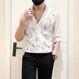 社会小伙店主风无头英伦2025夏天新款男七分袖衬衫A250-P58控78，男装衬衫，电商B372
