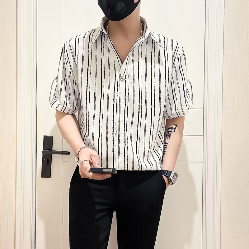 社会小伙店主风无头英伦2025夏天新款男士短袖衬衫A260-P58控78,男装T恤,电商B372