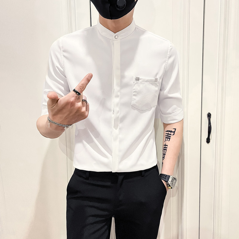社会小伙店主风无头英伦2025夏季新款男士短袖衬衫 A258-P58 控78图片