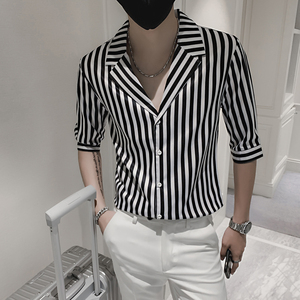 七分袖衬衫男士修身时尚ins寸衫个性痞帅上衣服装B372-A26-P50