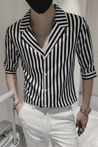 七分袖衬衫男士修身时尚ins寸衫个性痞帅上衣服装   B372-A26-P50图片