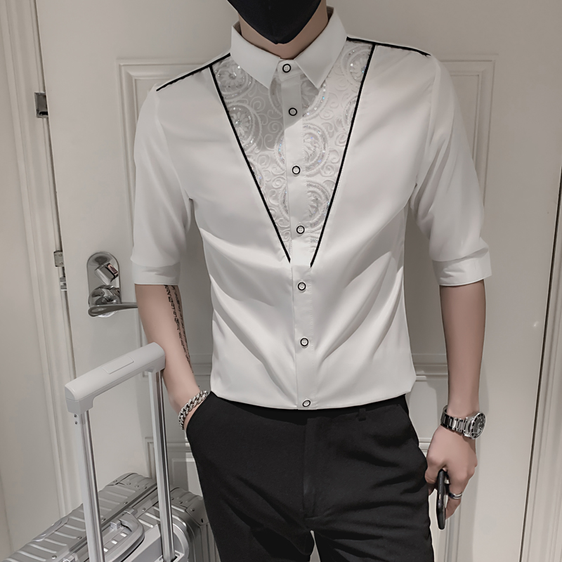 七分袖衬衫男士修身时尚ins寸衫个性痞帅上衣服装B372-A31-P50，男装衬衫，电商B372