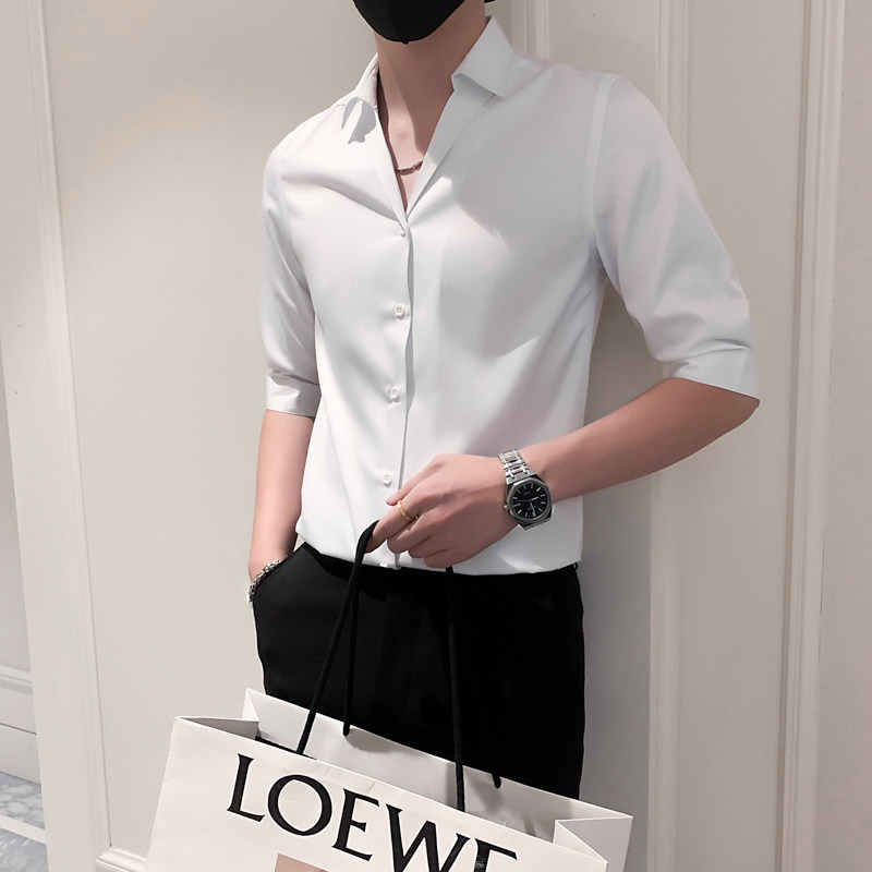 夏季新品七分袖衬衫男装修身潮ins中袖网红潮牌寸衫衣服A177-P55,男装衬衫,电商B372