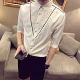 2025夏天新品男士七分袖衬衫时尚修身蕾丝拼接中袖衬衣A31-P50，男装衬衫，电商B372