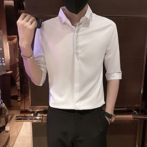 刺绣高级感潮流男士七分袖衬衫7分半截袖寸衫轻奢衬衣   A161-P55图片