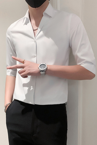 夏季新品七分袖衬衫男装修身潮ins中袖网红潮牌寸衫衣服 A177-P55图片