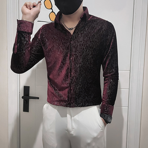 满天星烫钻韩绒长袖衬衫秋天潮男士痞帅炸街寸衫 HF307-特P60图片