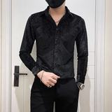 韩绒烫银丝闪亮轻奢小香风高级感男士长袖衬衫黑色A229-P65，男装衬衫，电商B372