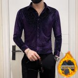 加厚金丝绒社会小伙店主风轻熟风商务风修身长袖衬衫A229加绒-P75，男装衬衫，电商B372
