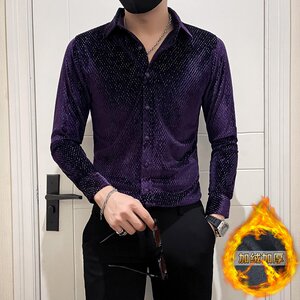 加厚金丝绒社会小伙店主风轻熟风商务风修身长袖衬衫A229加绒-P75图片