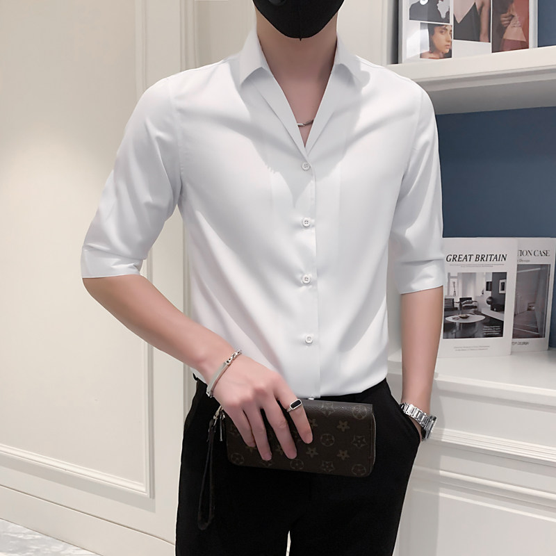夏季新品七分袖衬衫男装修身潮ins中袖网红潮牌寸衫衣服A177-P55,男装衬衫,电商B372
