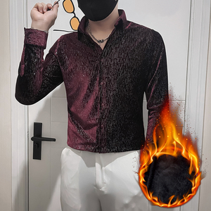 满天星烫钻长袖衬衫2025新品加绒加厚潮男士痞帅寸衫 HF777-特P70图片