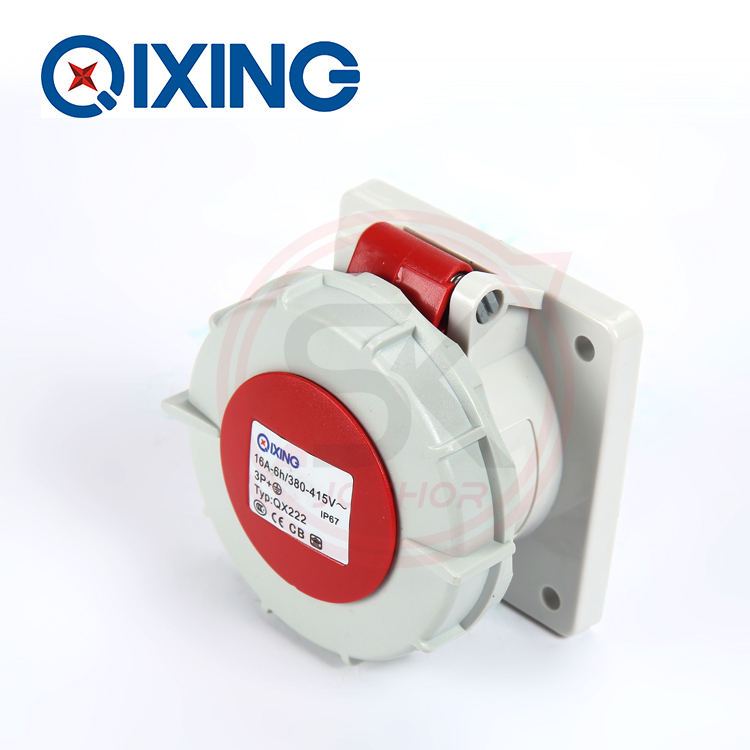 QX222防水工业插座 三相4孔16面板暗装直式插座3P+E IP67工业插座
