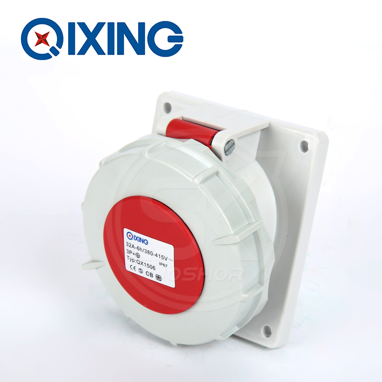 4孔32A防水插座插头QX1506 3P+E电源插座箱面板工业插座380V IP67