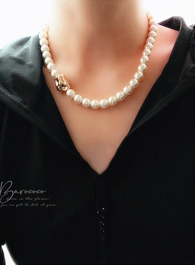 欧洲小众设计师法式简约高级感CCB不规则金属块琉璃珍珠短项链女