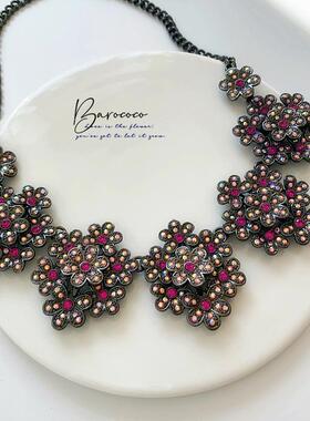 清【特】【孤品】哥特复古风精致繁复细节感微镶水钻花型短款项链