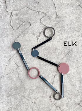 清【特】【孤品】澳洲小众潮牌ELK莫兰迪灰粉色调几何拼接长项链